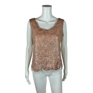 Vintage 50s Sequin Top Women's Large Pink Beaded Dangle Sleeveless Shell AS IS P